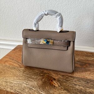 Taupe Etoupe Mini KL 18 Leather Bag w/ Gold HW Crossbody Satchel Lock Key S3